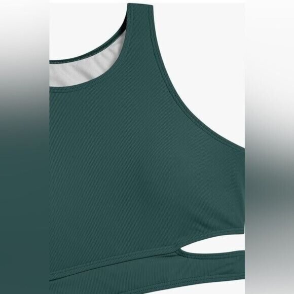 Zaful Women Two-Piece Swimsuit Medium Bikini Green High-Waisted Cutout Back Tie - Picture 4 of 6